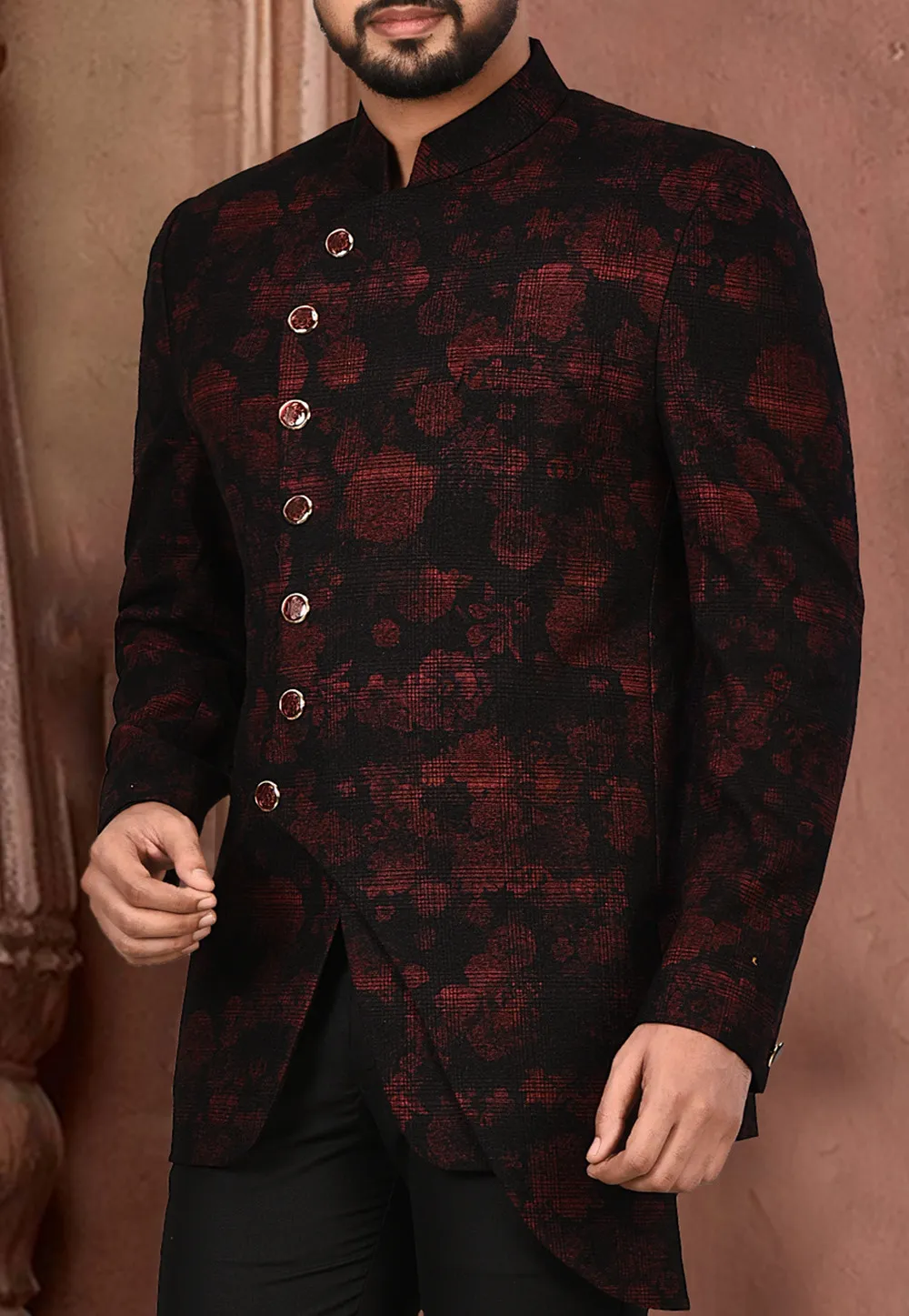 ASOS PLUS Skinny Suit Tuxedo Jacket In Dark Burgundy With Black Satin Lapel  | ASOS