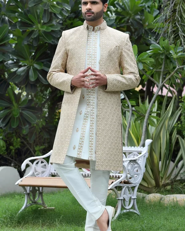 White Jacket Style Embroidered Indowestern Set For Men – paanericlothing